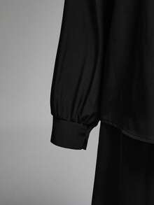 ROMWE Áo sơ mi nữ cổ bèo kiểu Gothic cổ điển cài cúc phía trước, mùa thu - màu đen - Xem 10