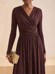 Zivah 2025春季新款V领荷叶边A字长袖连衣裙 - 黃色 - 查看 8