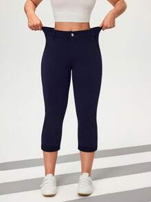 Flexra Women's Vintage Coin Pattern Casual Skinny Capri Pants - Dark Wash - View 8