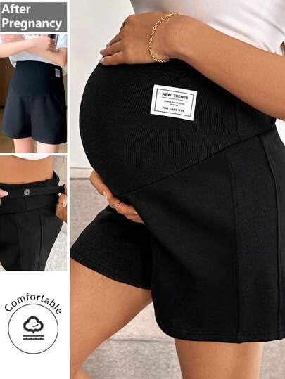 SHEIN 孕妇字母图案松紧腰宽松休闲短裤