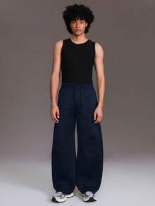 STYNVO Men's Casual Solid Color Drawstring Waist Loose Sweatpants Navy Blue Pants Oversized Pants Men Wide Leg Pant Loose Pants - Navy Blue - View 4