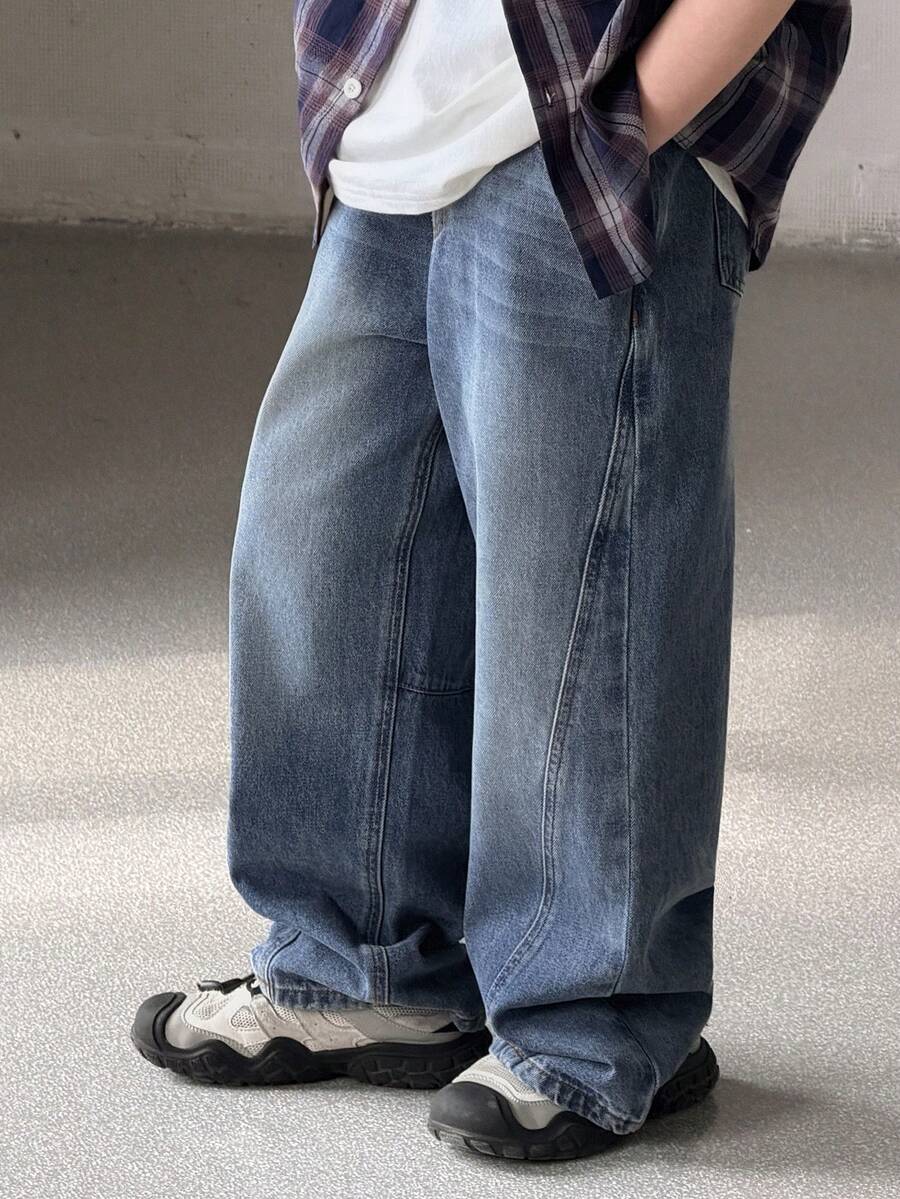 DAZY Tween Boy Pocketed Wide Leg Loose Casual Versatile Jeans - Blue - View 1