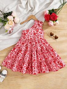Emery Rose Kids 少女碎花无袖荷叶边休闲连衣裙 - 玫紅色 - 查看 5