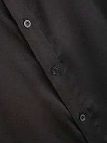 Manfinity Men's Textured Design Casual Business Long Sleeve Shirt Silk Shirts Satin Men Shirt Luxury Shirts Black Dress Shirt For Old Money,Daily Leisure, Weekend Trips, Outdoor Activities, Travel Expeditions, Relaxed Work Environments Or Semi-Formal Occasions,Boyfriend/Husband Gift, Anniversary Gift Christmas - Black - View 4