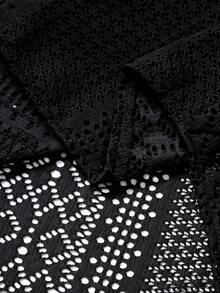 Manfinity RSRT Men's Solid Color See-Through Front Button Sexy Short Sleeve Shirt Men's Lace Mesh Shirt Men Lace Shirt Fishnet Shirt Men Open Knit Shirt Men Men Crochet Shirt - Black - View 5