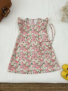 SHEIN 少女碎花无袖休闲连衣裙配斜挎包 - 粉色 - 查看 6