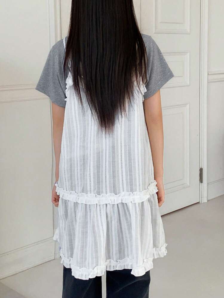 Tween Girls Solid Color Frill Trim Camisole Summer