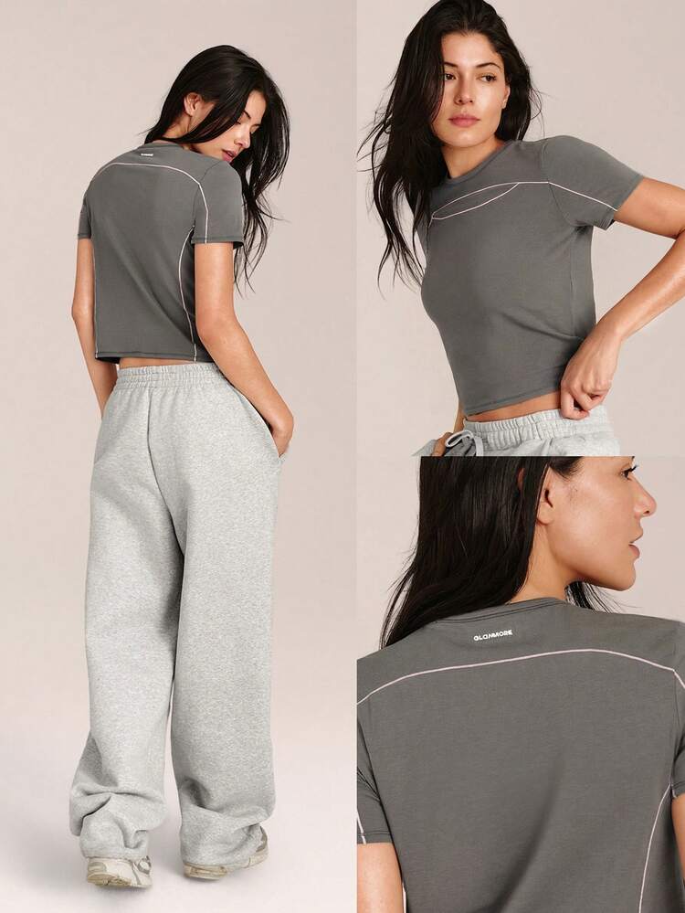 Pima Cotton Off-Duty Ultra-Soft Breathable Lightweight Stretchy Contrasting Seams Relaxed Fit Slim-Fit Crewneck T-Shirt Gym Workout Studio Daily Casual Wear