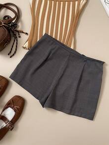 Muvela Spring/Summer New Gray One-Piece Layered Tie-Up Bow Design Sweet Cute Collegiate Style Women Skirt Shorts - Dark Grey - View 6