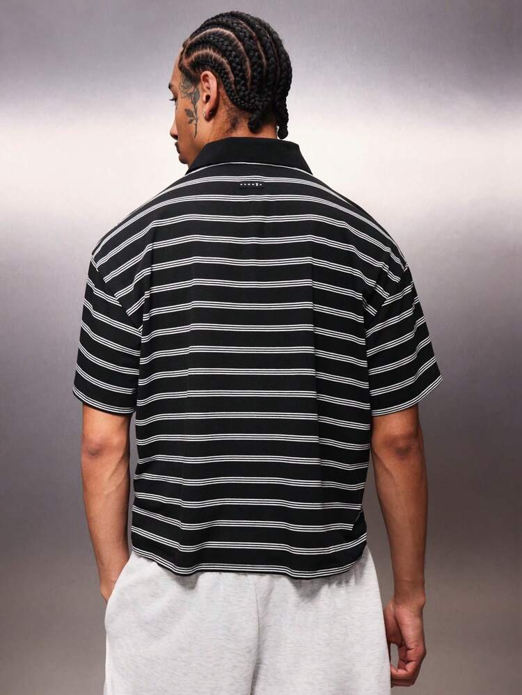 PLAYBOY X SUMWON Men's Horizontal Striped Short Sleeve Polo Shirt With Collared Neckline And Regular Fit For Casual Summer Style