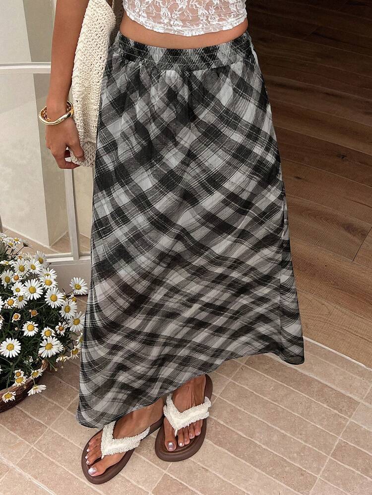 Women's Plaid Print Casual Versatile Straight Skirt