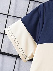 SHEIN Set de 2 piezas: Camiseta de manga corta de cuello redondo + Pantalones cortos, estilo callejero para niños pequeños, para verano, escapadas, vacaciones, viajes, relajación, tomar el sol - Azul - Ver 6