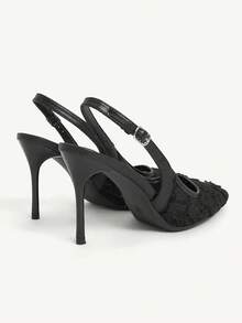 CUCCOO CHICEST 四季新款花朵网纱尖头高跟鞋性感优雅网纱女式高跟鞋露跟性感优雅时尚下午茶派对Hunliji百搭服饰 - 黑色網 - 查看 5