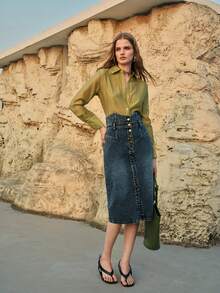 MOTF PREMIUM HIGH WAIST DARK WASH DENIM SKIRT, SPRING/SUMMER - Dark Wash - View 6