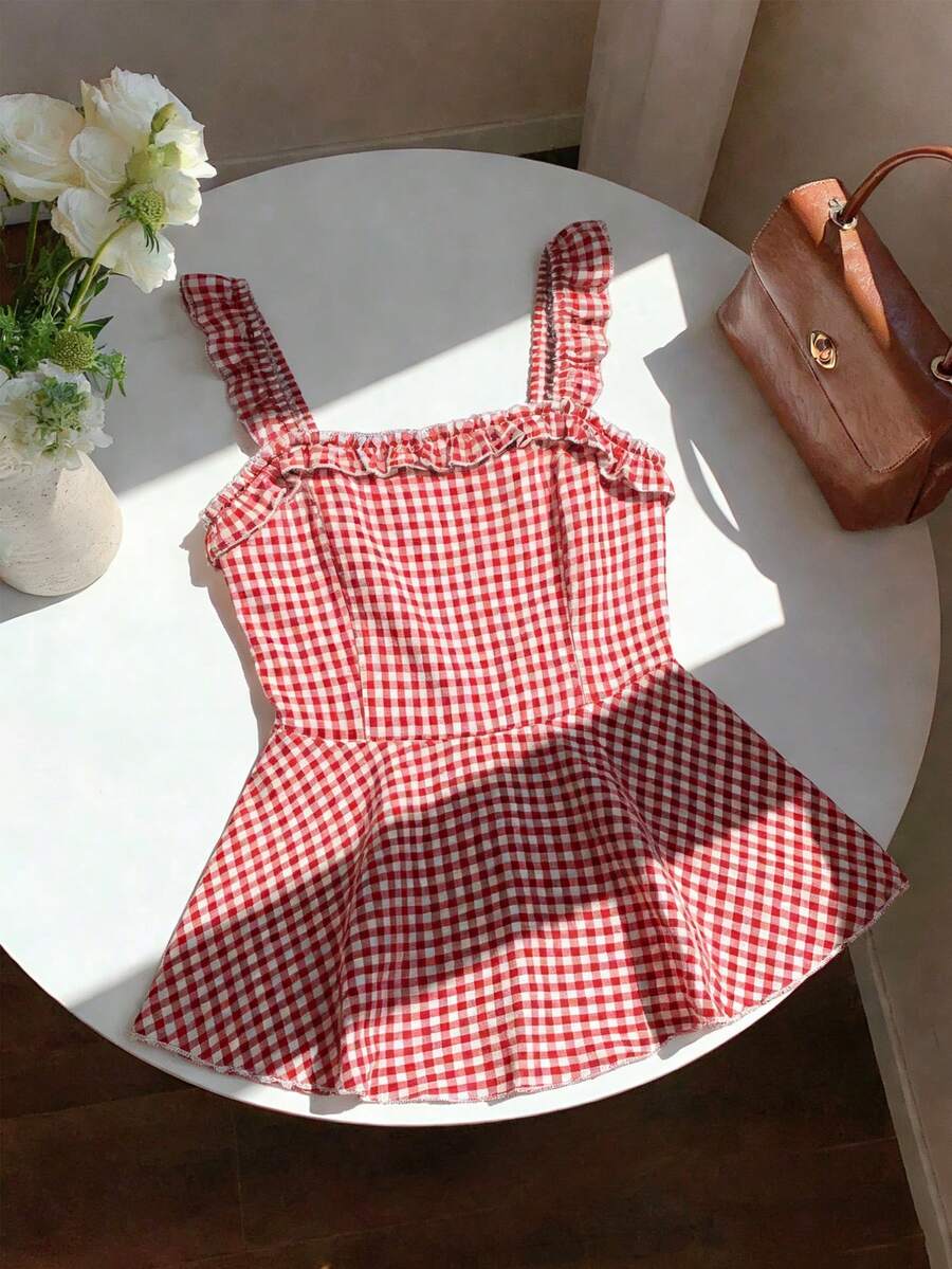 GlowEve Women's Elegant Red Spaghetti Strap Fitted Flared Hem Camisole, Spring/Summer - Red - View 1