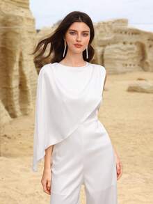 Modelyn 女士优雅缎面亮片无袖连体裤，时尚高端 - 白色 - 查看 4