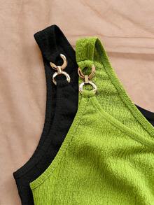 Soleia Áo nữ không tay, nhún bèo, dây rút, chất liệu vải họa tiết, kiểu dáng thường ngày, thích hợp cho mùa hè. - Nhiều màu - Xem 4