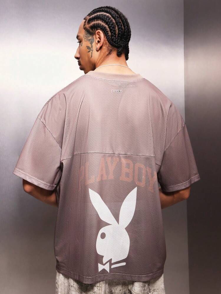 PLAYBOY X SUMWON Koszulka z siateczki z dekoltem w serek i nadrukowanym logo