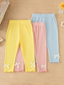 SHEIN Vintaside Kids 女嬰3件套可愛粉黃色秋季畢業返校甜美時尚蝴蝶結內褲夏季衣物防蟲休閒穿搭 - 彩色 - 查看 5