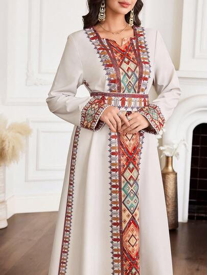 Al Najma New Design Square Neck Cutout Cinched Waist Waist Slimming Vacation Floral Print Elegant Casual Dress