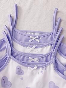 8pcs/Set Girls Minimalist Fashion Pink & White Sweet Heart, Eyelash, Polka Dot Print Camisole Underwear And Shorts Set - Purple - View 6