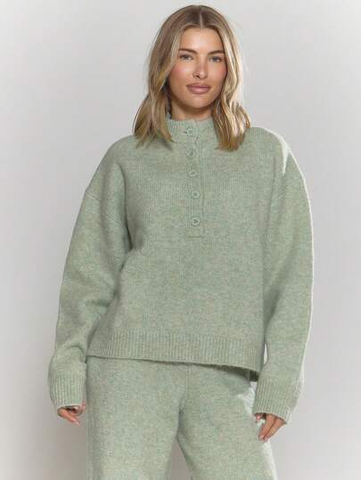 MUSERA 超大款纽扣前襟高领针织套头衫，适合冬季外出、日常、夜间、休闲、酷炫街头风、水洗效果、晚宴、派对、优雅圣诞等场合。