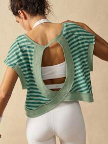 VARSIVA Workout Women Tops Women Striped Fashion Sports T-Shirt & Tank Top, Suitable For Summer - Green - View 7