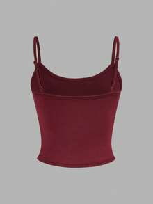 Tween Girl Casual Sports Minimalist Basic Knit Solid Color Fitted Cropped Tank Tops 4pcs Set Tween Girl - Burgundy - View 6