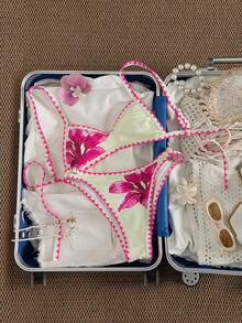 Swim Vcay Bộ bikini cỡ lớn 2 mảnh in hoa, áo cổ yếm hở lưng và quần cạp cao có thể điều chỉnh, thích hợp cho mùa hè đi biển và nghỉ mát. - Nhiều màu - Xem 1