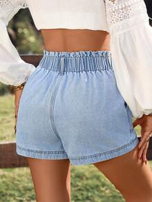 Breezaya Women's Loose Casual Denim Shorts With Ruffled Elastic Waistband - Light Wash - View 2