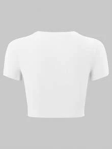 SHEIN 女士圆领短袖字母印花露脐T恤，夏季 - 白色 - 查看 2