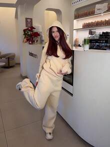 Abrilcols Women's Butter Yellow Casual Loose Sweatshirt Set,Y2k Clothes ,Fall Clothes For Women - Yellow - View 5