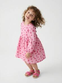 Maija Kids 女童梭织印花圆领长袖可爱休闲连衣裙 - 粉色 - 查看 11