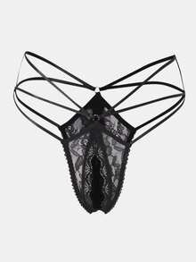 MISSGUIDED Lace Halter Neck Bralette With Cut Out Details And Strappy Crotchless Panty Intimate Lingerie Set - Black - View 4