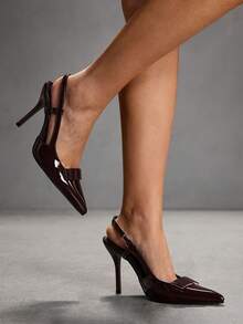 CUCCOO SZL 女士深红色时尚经典简约搭扣通勤办公休闲细高跟鞋 - 紅木色 - 查看 6