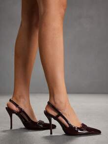 CUCCOO SZL 女士深红色时尚经典简约搭扣通勤办公休闲细高跟鞋 - 紅木色 - 查看 7