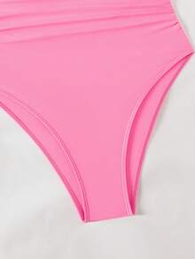 Swim Basics بدلة سباحة قطعة واحدة للنساء بلون أحادي وياقة عالية، مناسبة للشاطئ والمنتجعات، بدلات سباحة كاجوال للنساء، بدلة سباحة وردية جذابة، بدلة سباحة وردية قطعة واحدة، بدلة سباحة قطعة واحدة صيفية - وردي - مشاهدة 7