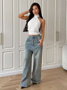 SHEIN EZwear Áo tank top nữ cơ bản, màu trơn, thoải mái - trắng - Xem 4