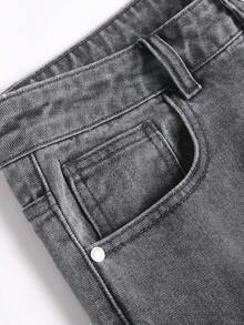 Manfinity EMRG Quần short Bermuda denim dáng rộng thời trang đường phố dành cho nam, đính họa tiết ngôi sao và đinh tán. - Xám - Xem 5