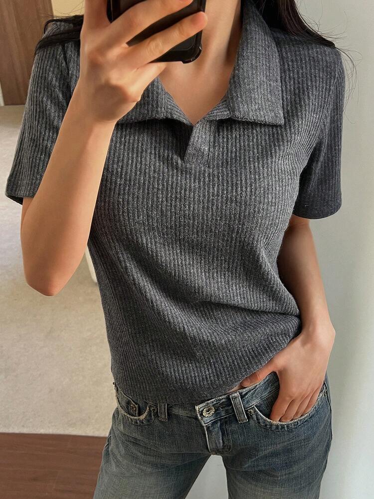 Women's Casual Solid Color Short Sleeve T-Shirt, Summer