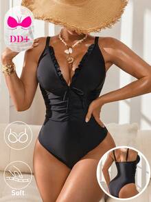 Swim DD+ Women One-Pieces,Beach Vacation 2026 New Women's Swimwear ArrivalFor School,Suitable For Holiday, Date, Afternoon Tea, Western, Cruise, Beach, Island, Road Trip, All Seasons, Music Festival, Boho Vacation,Bohemian Vacation, Chill Autumn ,Western Boho ,Elegant Dress For Women Lively Holiday Colorful Prints Swimsuit. Black Swimsuit Swimsuit Women Tummy Control Black Bathing Suit Women Dd Swimsuit, Black One Piece Swimsuit Dd+ One Piece Swimsuit Ruffle Trim Swimsuit Full Coverage Swimsuit - Black - View 1