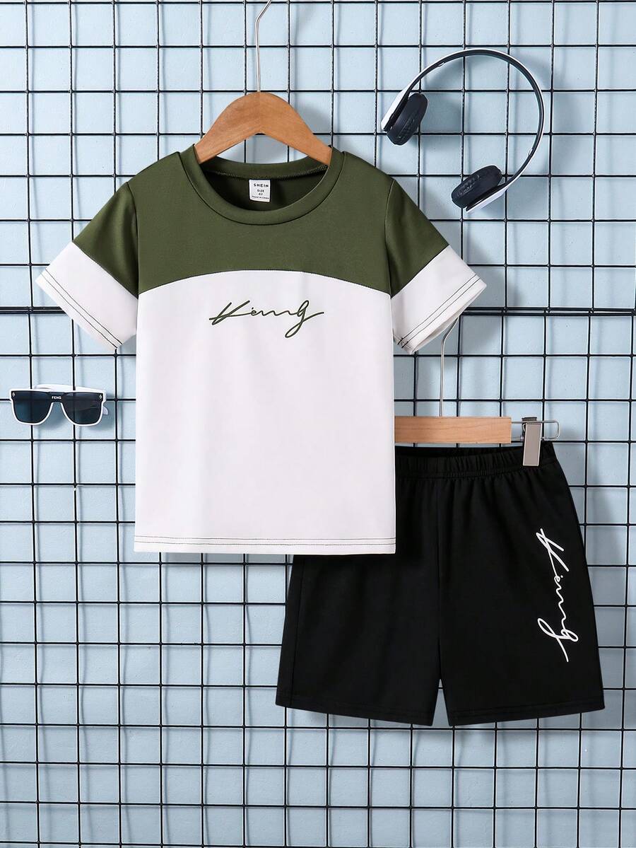 SHEIN 2pcs/Set Young Boys Street Style Round Neck Short Sleeve T-Shirt + Shorts, Summer Getaway, Holiday, Travel, Relax, Sunbathing Boy Set Boy Casual Sets Boy Short Sleeve Shorts Set Young Boy Summer 2 Piece Set Boy Summer Sets Green Casual 2 Piece For Kids Boys Boys Short Sets Top And Bottom Boy Two Piece Short Sets Young Boy Casual Sets New Ss26 Fashion Summer Squishy Boys Green Short Sets Boys Casual Set Young Boy 2pcs Set Youth Boys Urban Wear Short Sets - Multicolor - View 1