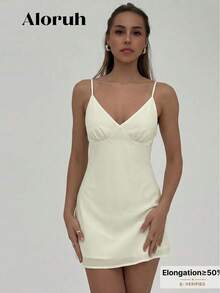 Aloruh Women's Backless Beaded Decor Mini Dress, Vacation - Apricot - View 3