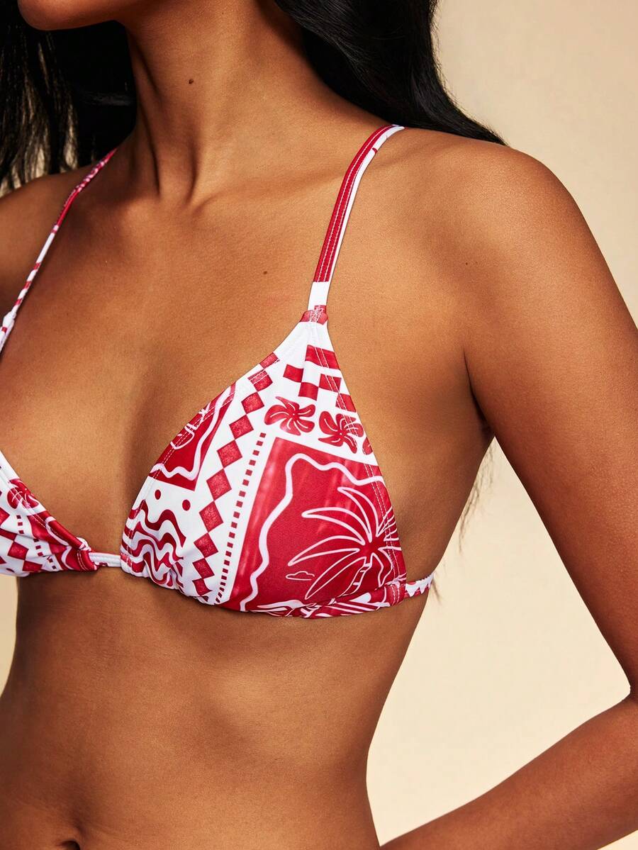 Travachic Women's Geometric Print Spaghetti Strap Sexy Bikini Swimwear Set, Summer Beach, Spring Summer Outfits, Festival Outfits, Elegant Party Outfits, Beach Vacation Outfits - Multicolor - View 1