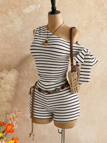 Soleia Sexy Spaghetti Strap Tie Waist Romper In Light Yellow, Suitable For Vacation, Party, Music Festival, Boho, Holiday Date, Afternoon Tea - Multicolor - View 3