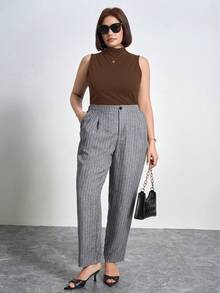 Chikora 大码褶皱修身立领背心，适合音乐会、商务休闲等场合穿着。 - 咖啡棕 - 查看 5