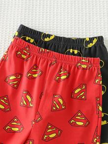 SUPERMAN X Cozy Pixies 4 قطع طقم ملابس علوية كم قصير رقبة طاقم وشورت خصر مطاطي بنمط طفل ولد ناعم المنسوج - الأحمر - مشاهدة 5