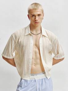 TOKVUE Men's Casual Everyday Versatile Knit Semi-Sheer Short Sleeve Shirt - Apricot - View 1