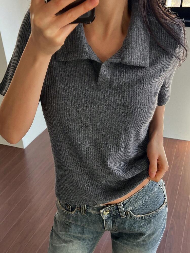 Women's Casual Solid Color Short Sleeve T-Shirt, Summer