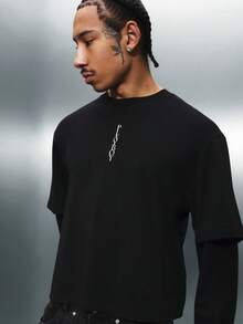 PLAYBOY X SUMWON Logo长袖叠层基本款圆领T恤，休闲街头风印花，常规版型，棉混纺面料。 - 黑色 - 查看 5